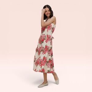 Bombay Paisley‎ Linen Cotton Floral Midi Dress L Cottagecore Summer Sleeveless